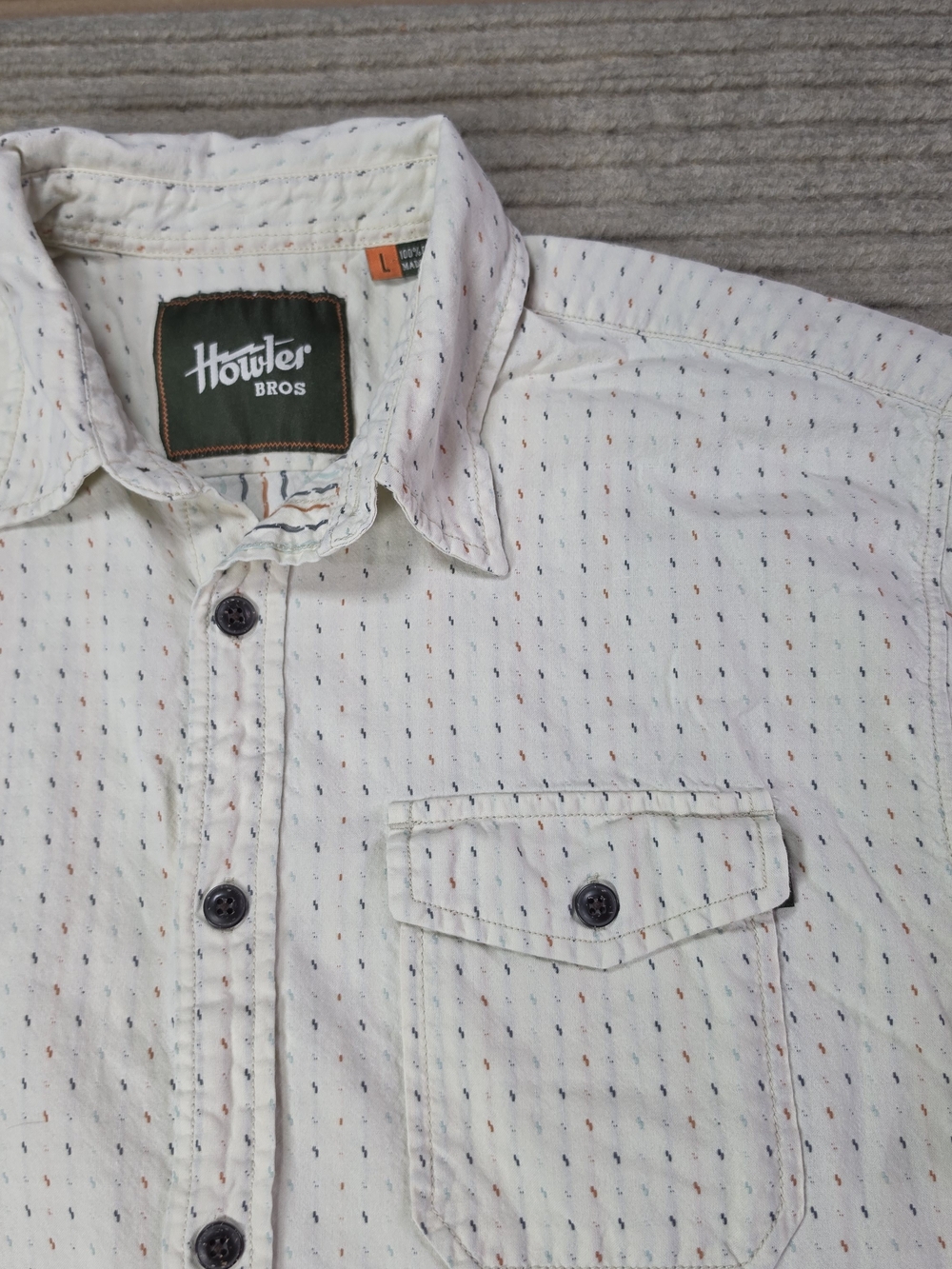 Howler Bros Shirt Men’s Large San Gabriel Cotton Button Up Camp Shirt Cream